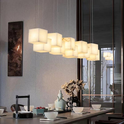 Elegant Alabaster Box Chandelier with Adjustable Brightness & Unique D