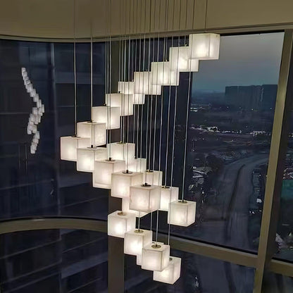 Elegant Alabaster Box Chandelier with Adjustable Brightness & Unique D