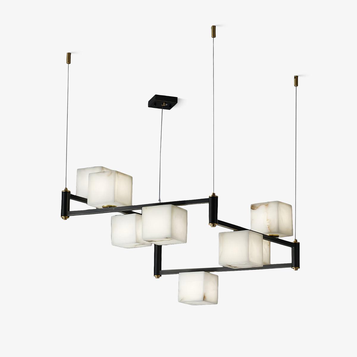 Alabaster Square Box Chandelier - Elegant Design with Adjustable Heigh