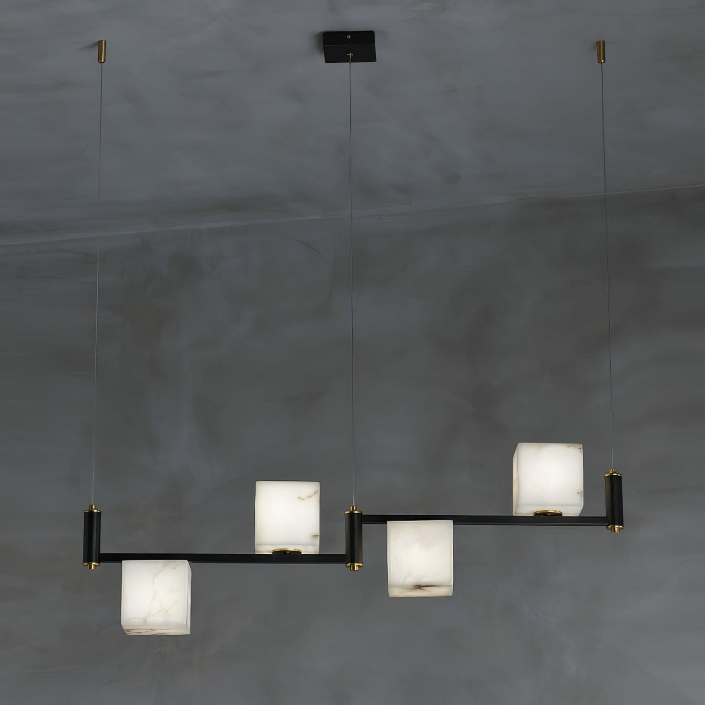 Alabaster Square Box Chandelier - Elegant Design with Adjustable Heigh