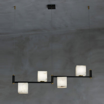 Alabaster Square Box Chandelier - Elegant Design with Adjustable Heigh