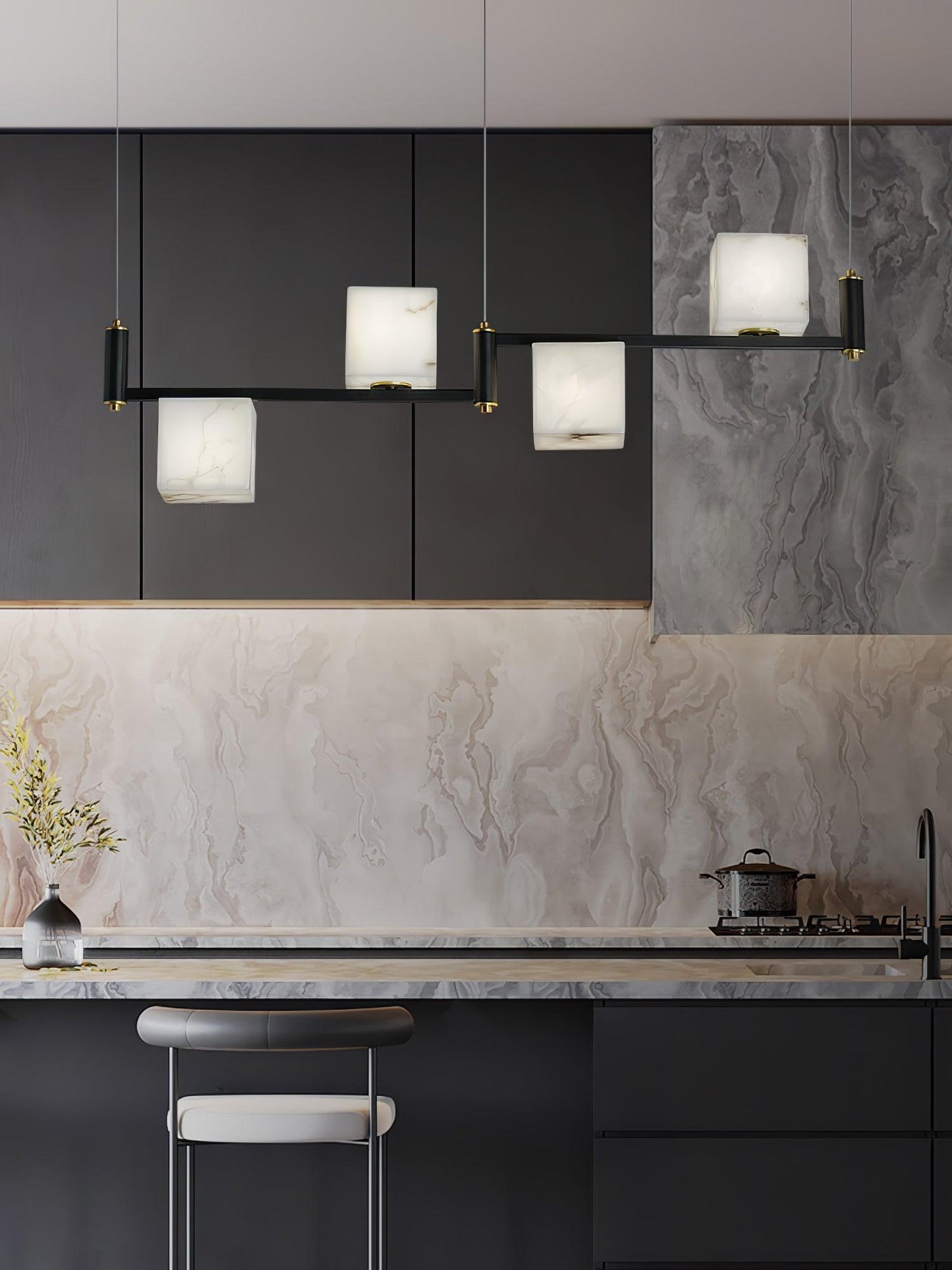 Alabaster Square Box Chandelier - Elegant Design with Adjustable Heigh