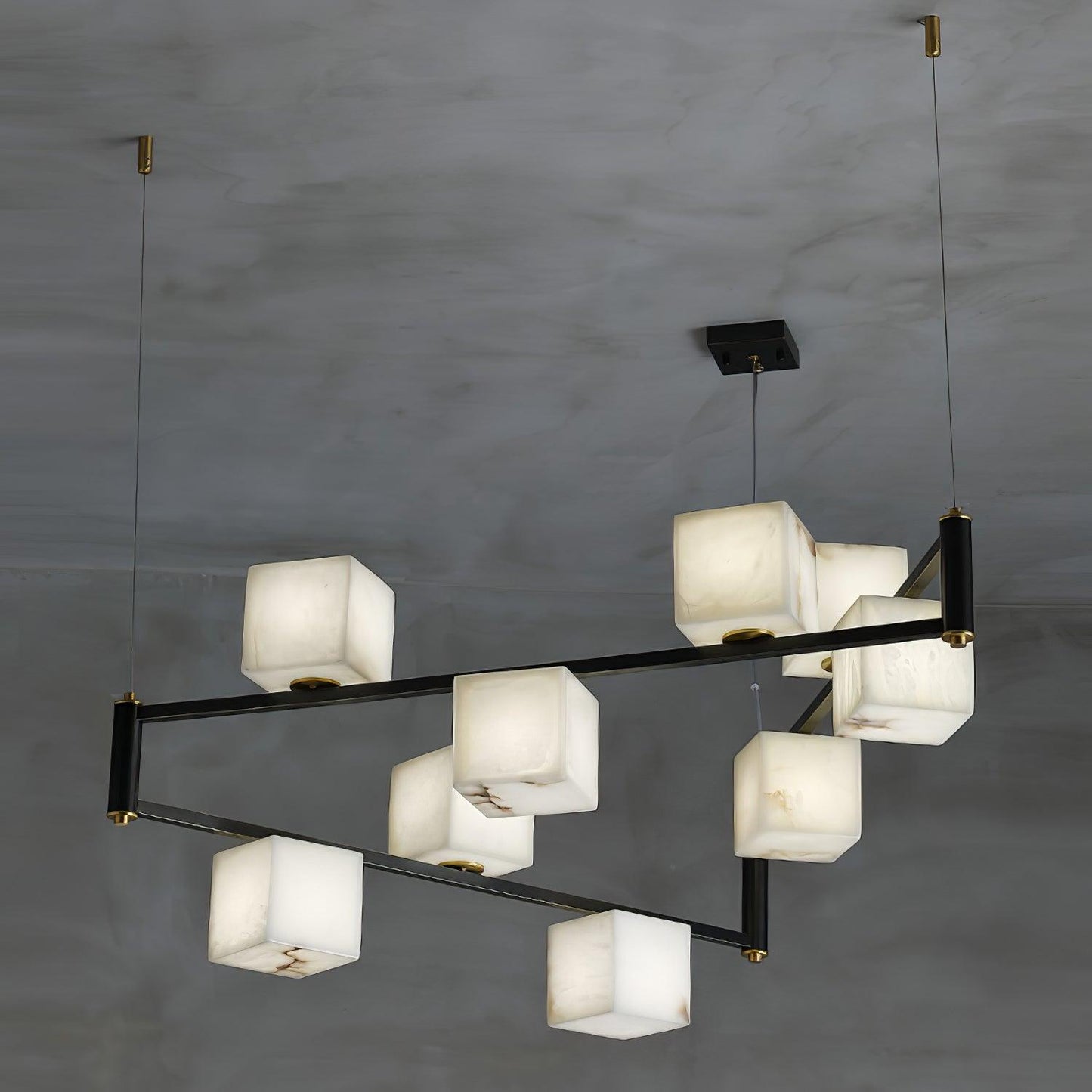 Alabaster Square Box Chandelier - Elegant Design with Adjustable Heigh