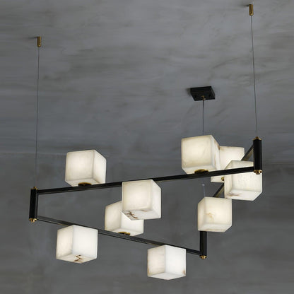 Alabaster Square Box Chandelier - Elegant Design with Adjustable Heigh