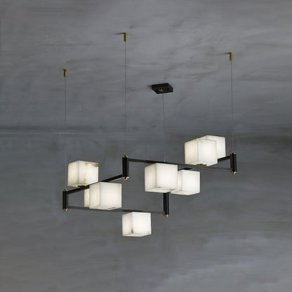 Alabaster Square Box Chandelier - Elegant Design with Adjustable Heigh