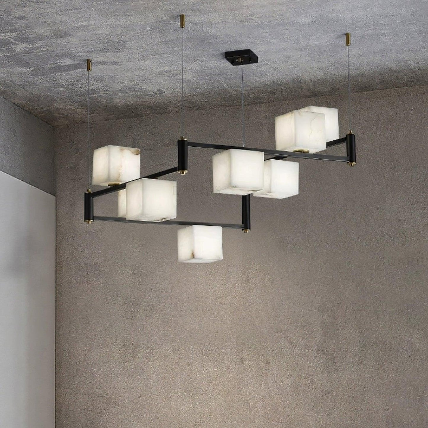 Alabaster Square Box Chandelier - Elegant Design with Adjustable Heigh