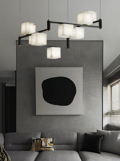 Alabaster Square Box Chandelier - Elegant Design with Adjustable Heigh