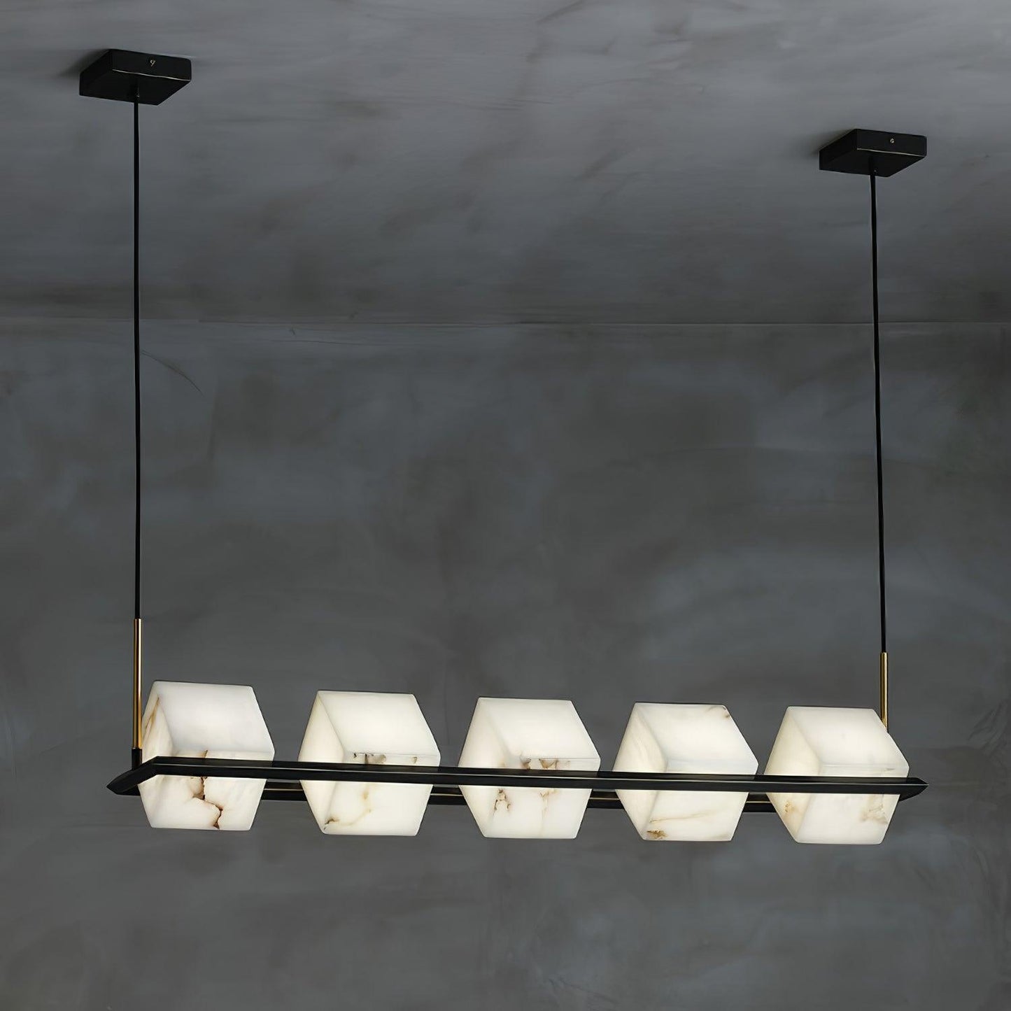 Alabaster Square Box Chandelier - Elegant Design with Adjustable Heigh