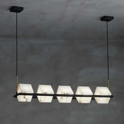 Alabaster Square Box Chandelier - Elegant Design with Adjustable Heigh