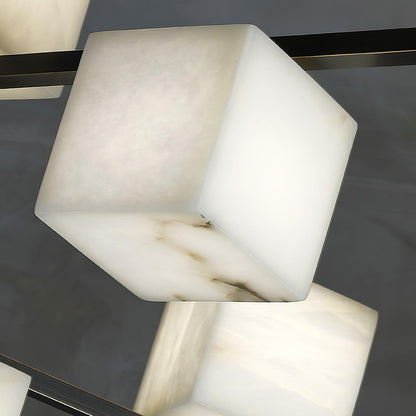 Alabaster Square Box Chandelier - Elegant Design with Adjustable Heigh