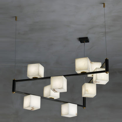 Alabaster Square Box Chandelier - Elegant Design with Adjustable Heigh