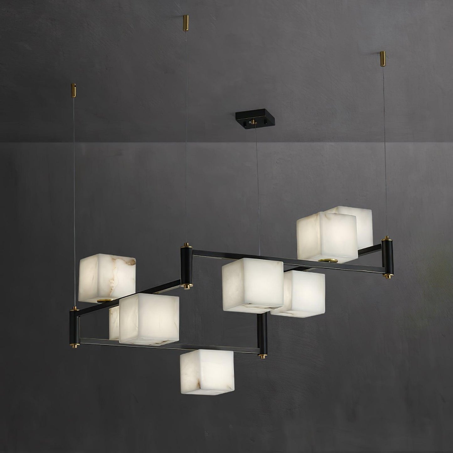 Alabaster Square Box Chandelier - Elegant Design with Adjustable Heigh