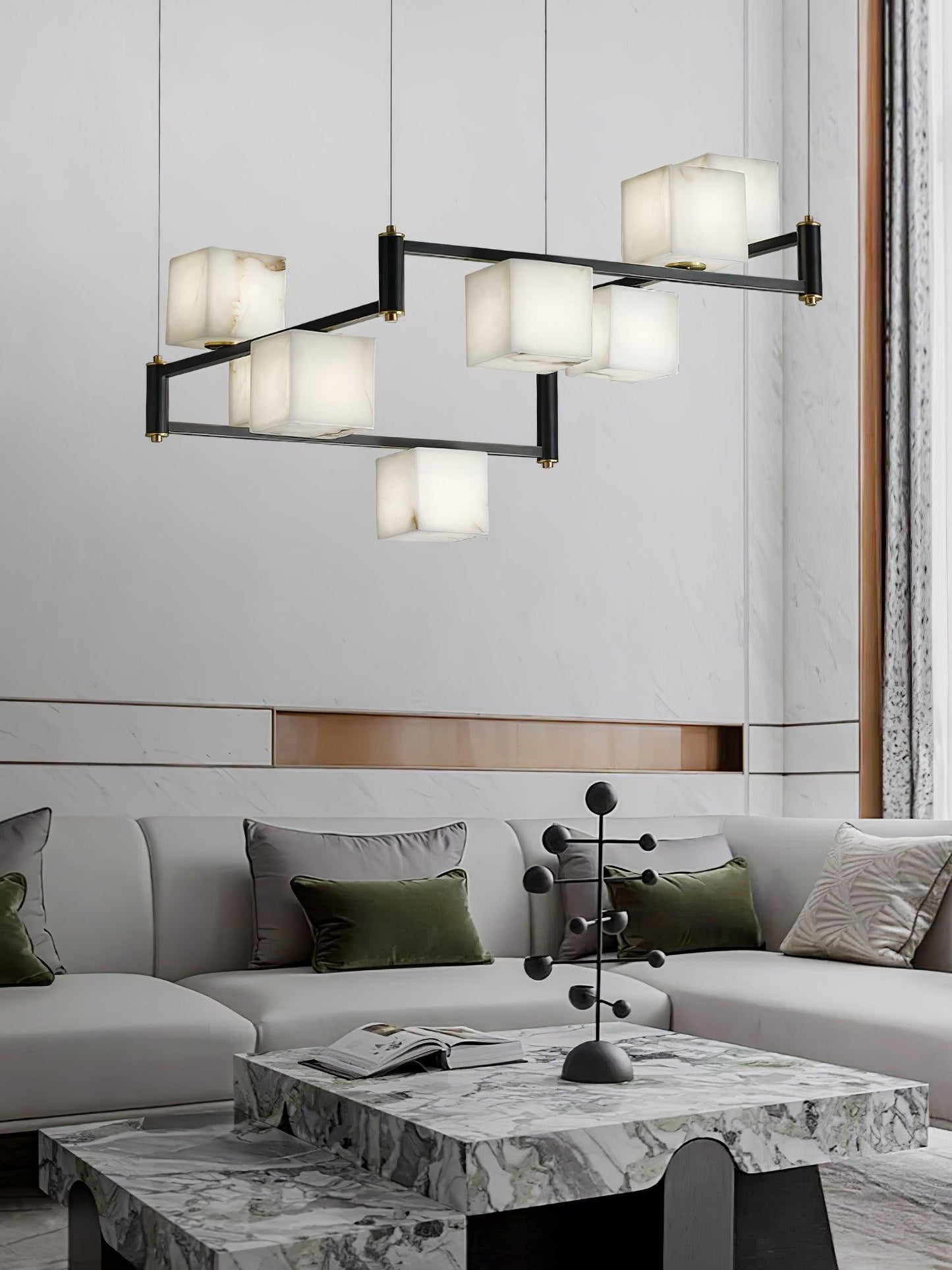 Alabaster Square Box Chandelier - Elegant Design with Adjustable Heigh