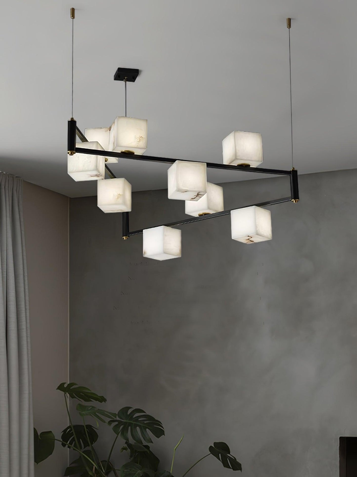 Alabaster Square Box Chandelier - Elegant Design with Adjustable Heigh