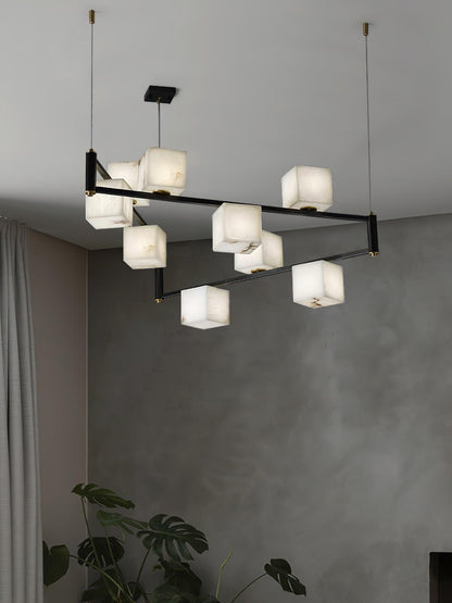 Alabaster Square Box Chandelier - Elegant Design with Adjustable Heigh