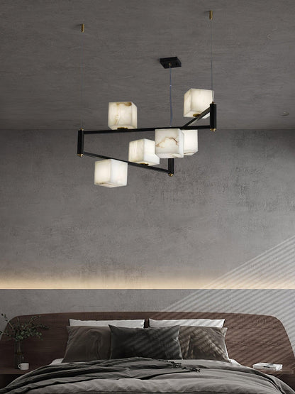 Alabaster Square Box Chandelier - Elegant Design with Adjustable Heigh