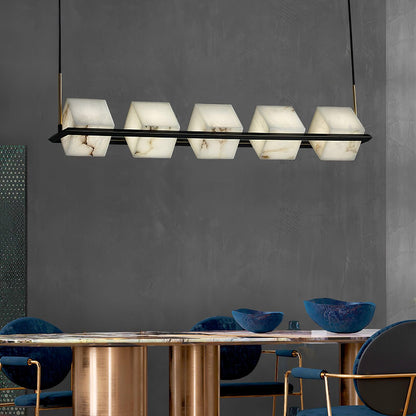 Alabaster Square Box Chandelier - Elegant Design with Adjustable Heigh