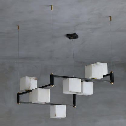 Alabaster Square Box Chandelier - Elegant Design with Adjustable Heigh