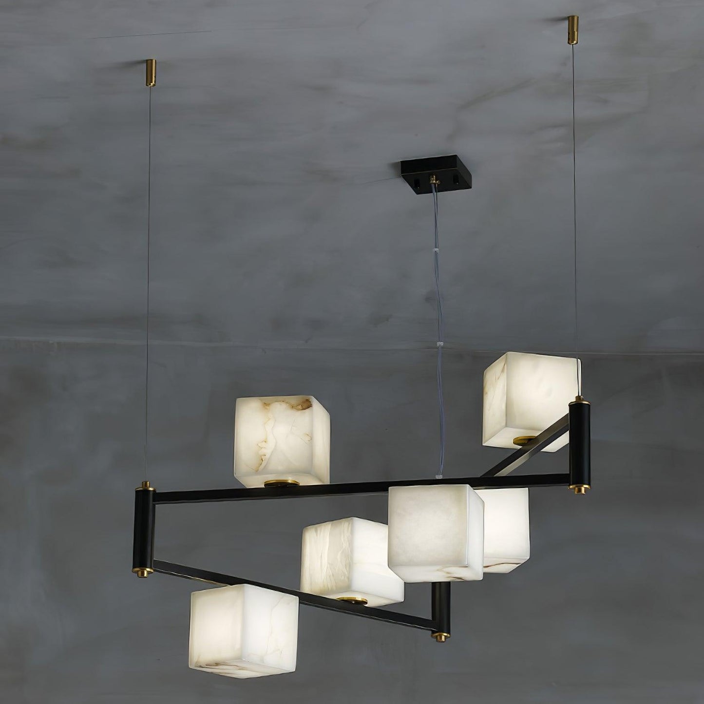 Alabaster Square Box Chandelier - Elegant Design with Adjustable Heigh