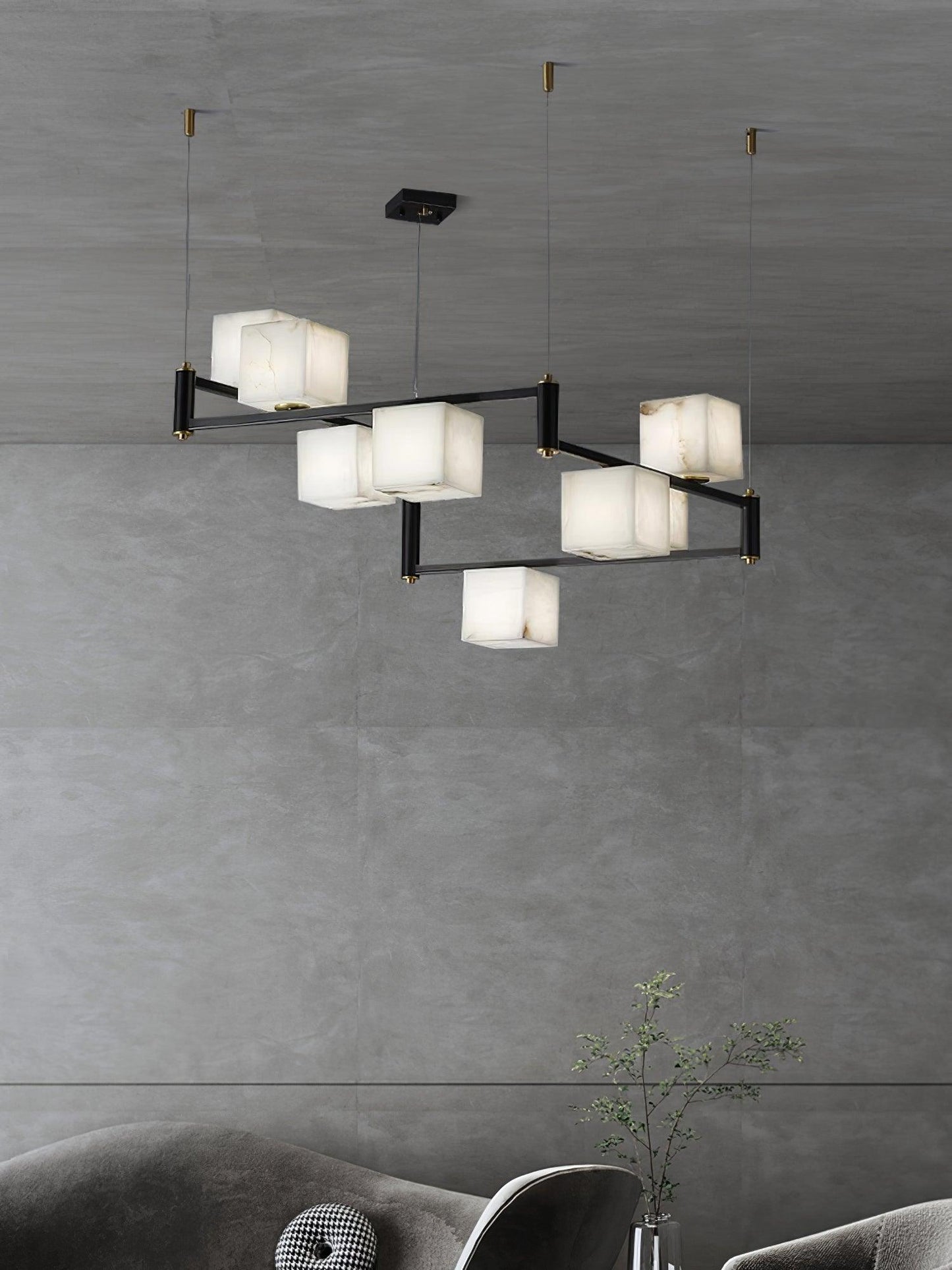 Alabaster Square Box Chandelier - Elegant Design with Adjustable Heigh