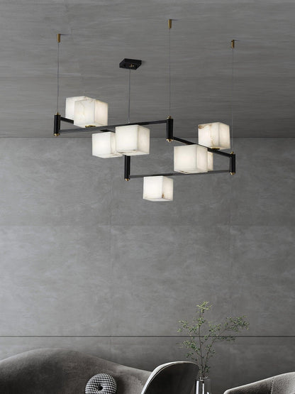 Alabaster Square Box Chandelier - Elegant Design with Adjustable Heigh