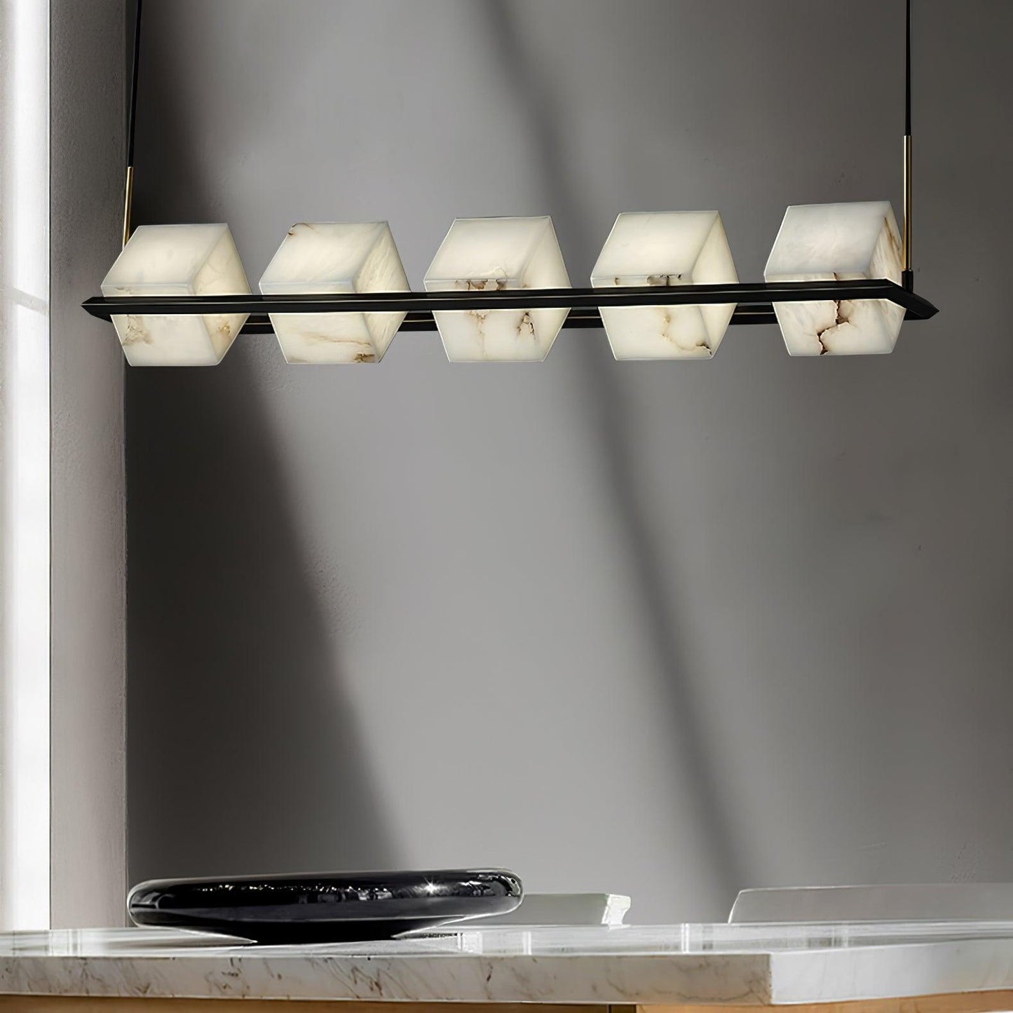 Alabaster Square Box Chandelier - Elegant Design with Adjustable Heigh