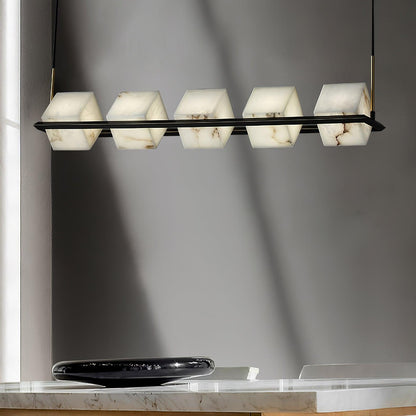 Alabaster Square Box Chandelier - Elegant Design with Adjustable Heigh