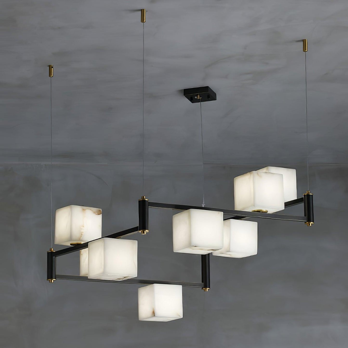 Alabaster Square Box Chandelier - Elegant Design with Adjustable Heigh