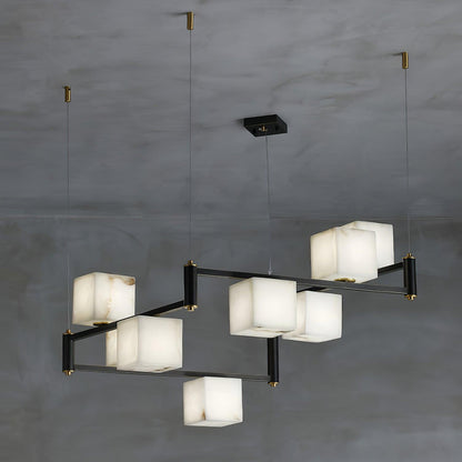 Alabaster Square Box Chandelier - Elegant Design with Adjustable Heigh