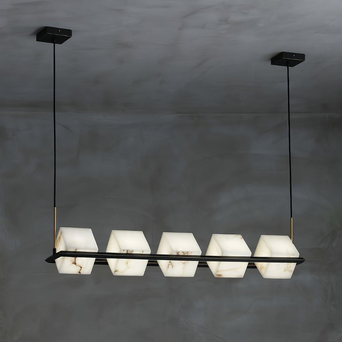 Alabaster Square Box Chandelier - Elegant Design with Adjustable Heigh