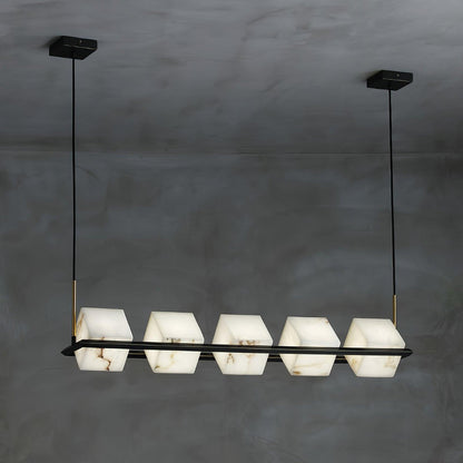 Alabaster Square Box Chandelier - Elegant Design with Adjustable Heigh