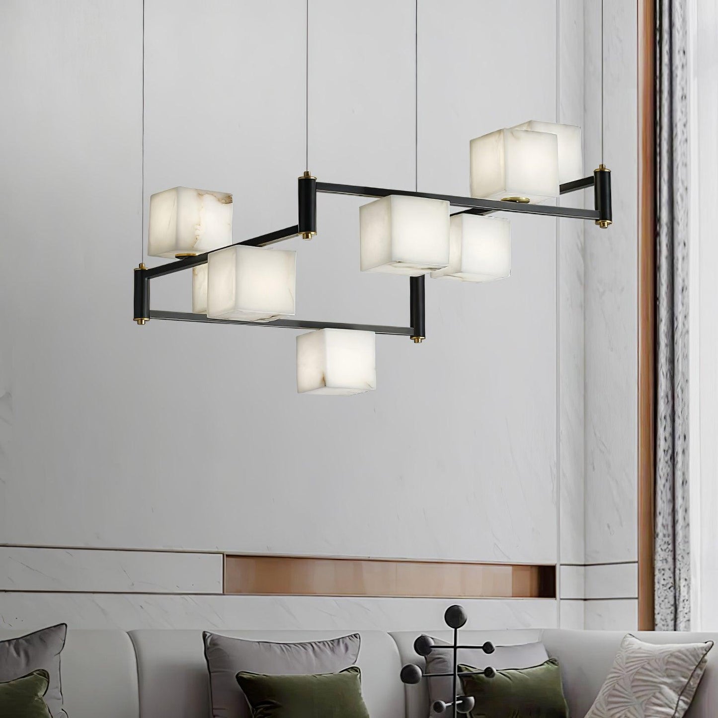 Alabaster Square Box Chandelier - Elegant Design with Adjustable Heigh