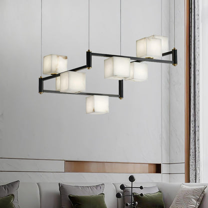 Alabaster Square Box Chandelier - Elegant Design with Adjustable Heigh