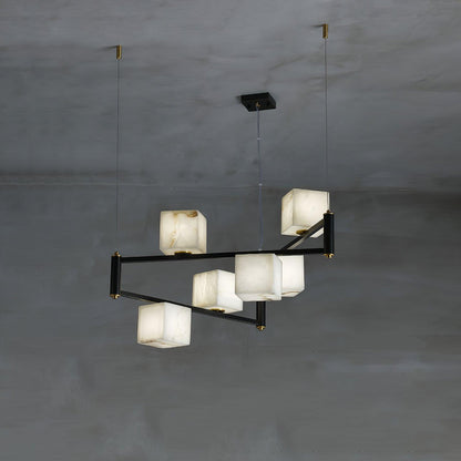 Alabaster Square Box Chandelier - Elegant Design with Adjustable Heigh