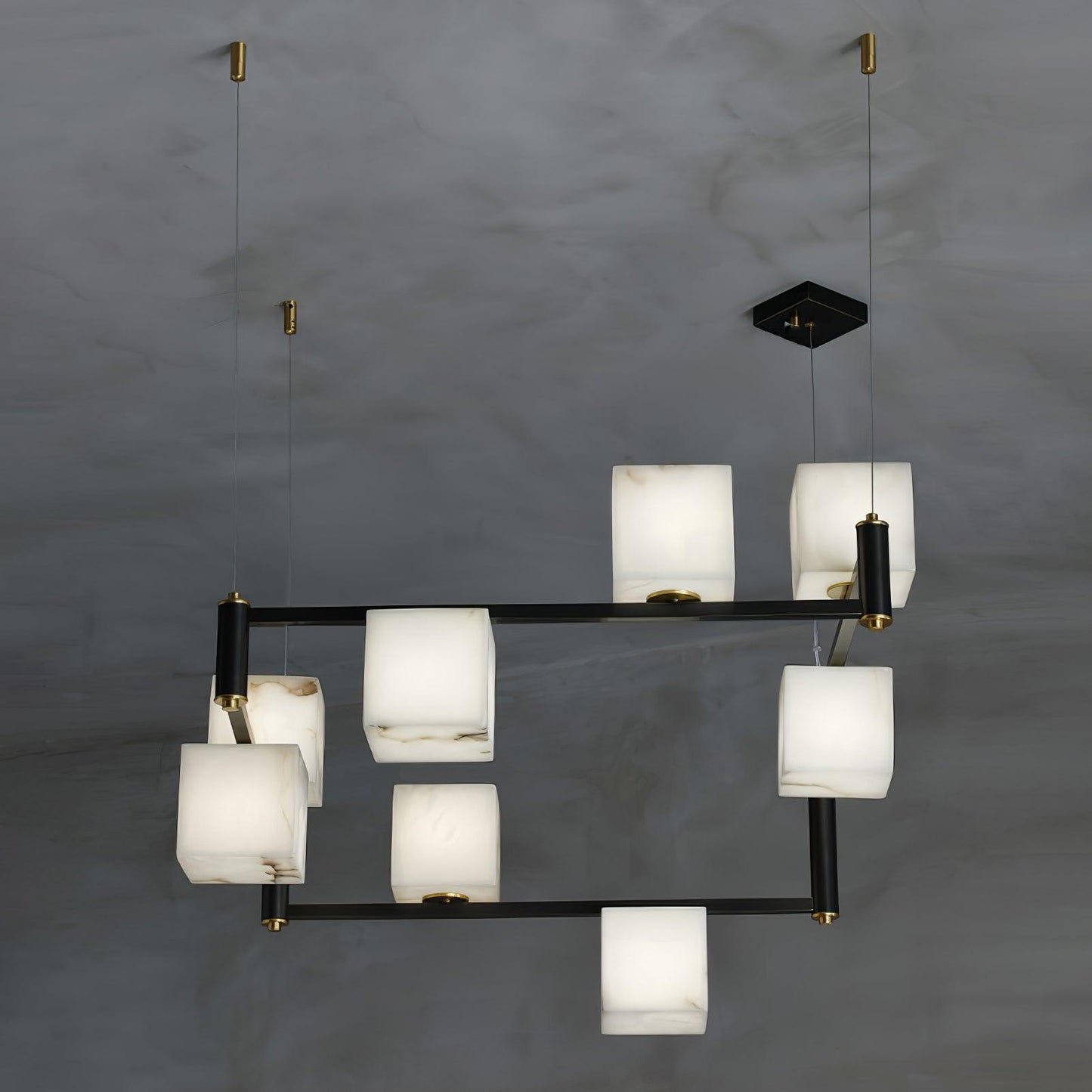 Alabaster Square Box Chandelier - Elegant Design with Adjustable Heigh
