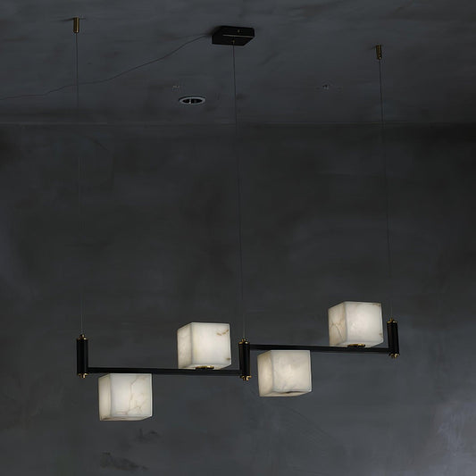 Alabaster Square Box Chandelier - Elegant Design with Adjustable Heigh