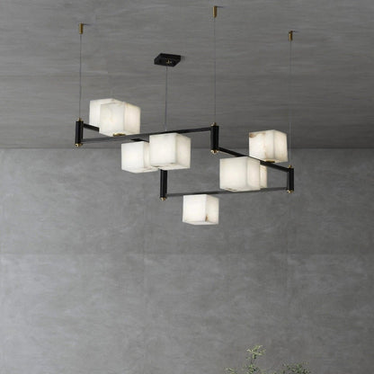 Alabaster Square Box Chandelier - Elegant Design with Adjustable Heigh