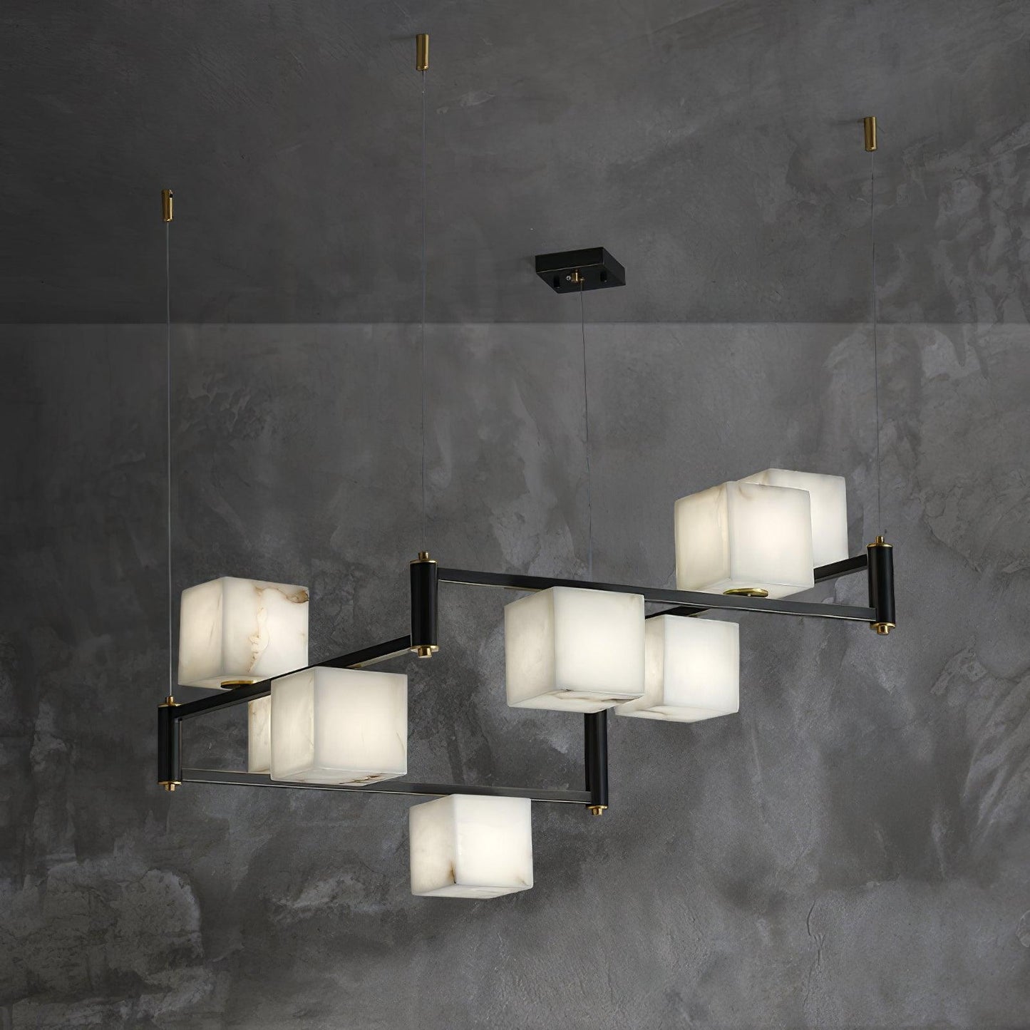 Alabaster Square Box Chandelier - Elegant Design with Adjustable Heigh