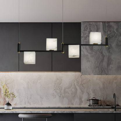 Alabaster Square Box Chandelier - Elegant Design with Adjustable Heigh