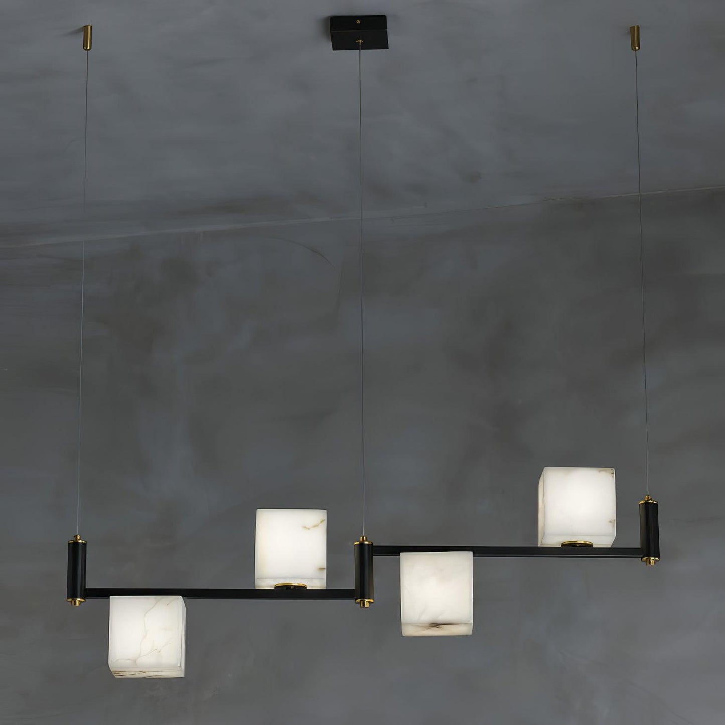 Alabaster Square Box Chandelier - Elegant Design with Adjustable Heigh