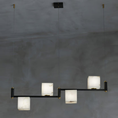 Alabaster Square Box Chandelier - Elegant Design with Adjustable Heigh