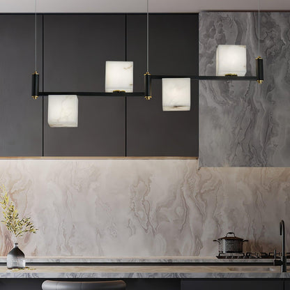 Alabaster Square Box Chandelier - Elegant Design with Adjustable Heigh
