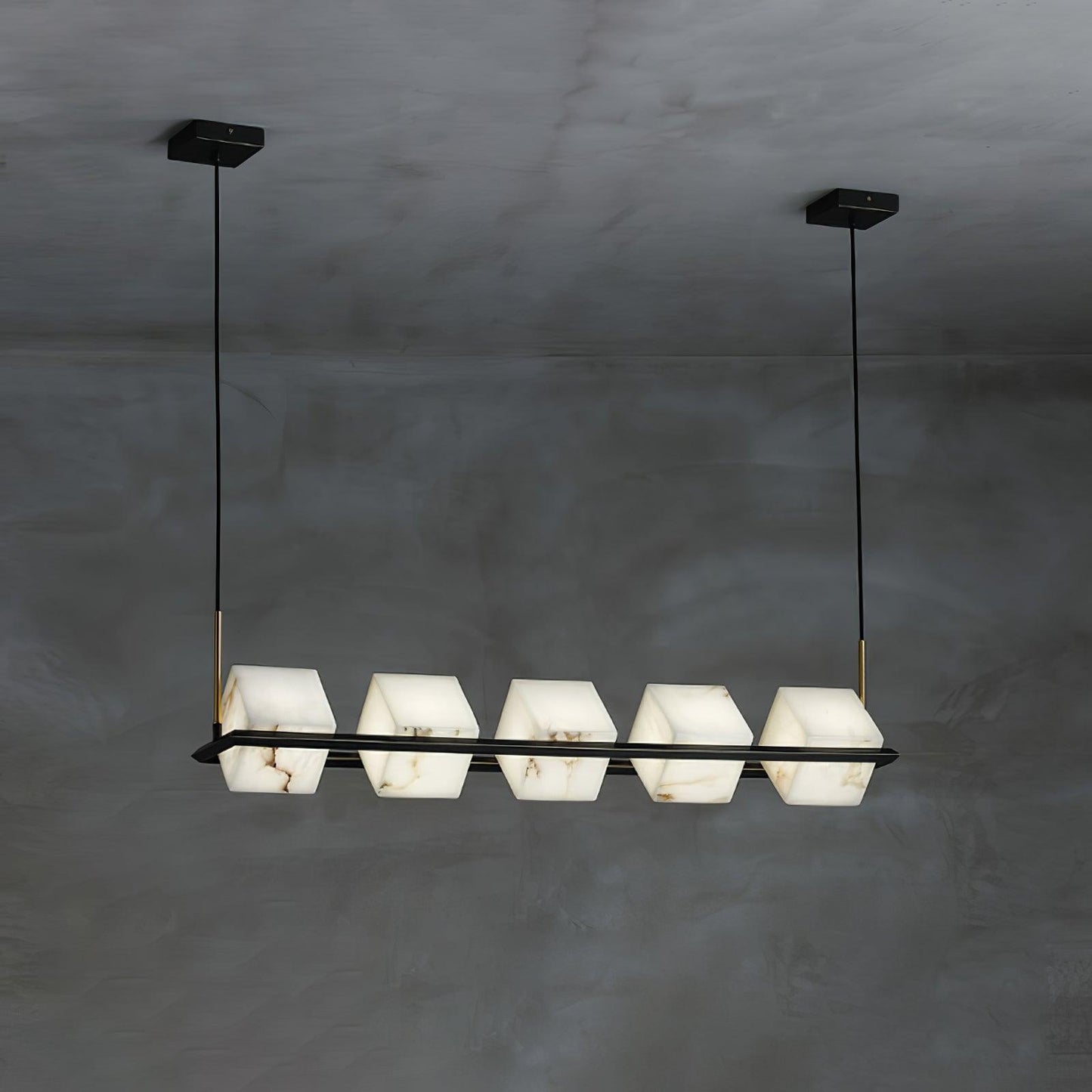 Alabaster Square Box Chandelier - Elegant Design with Adjustable Heigh