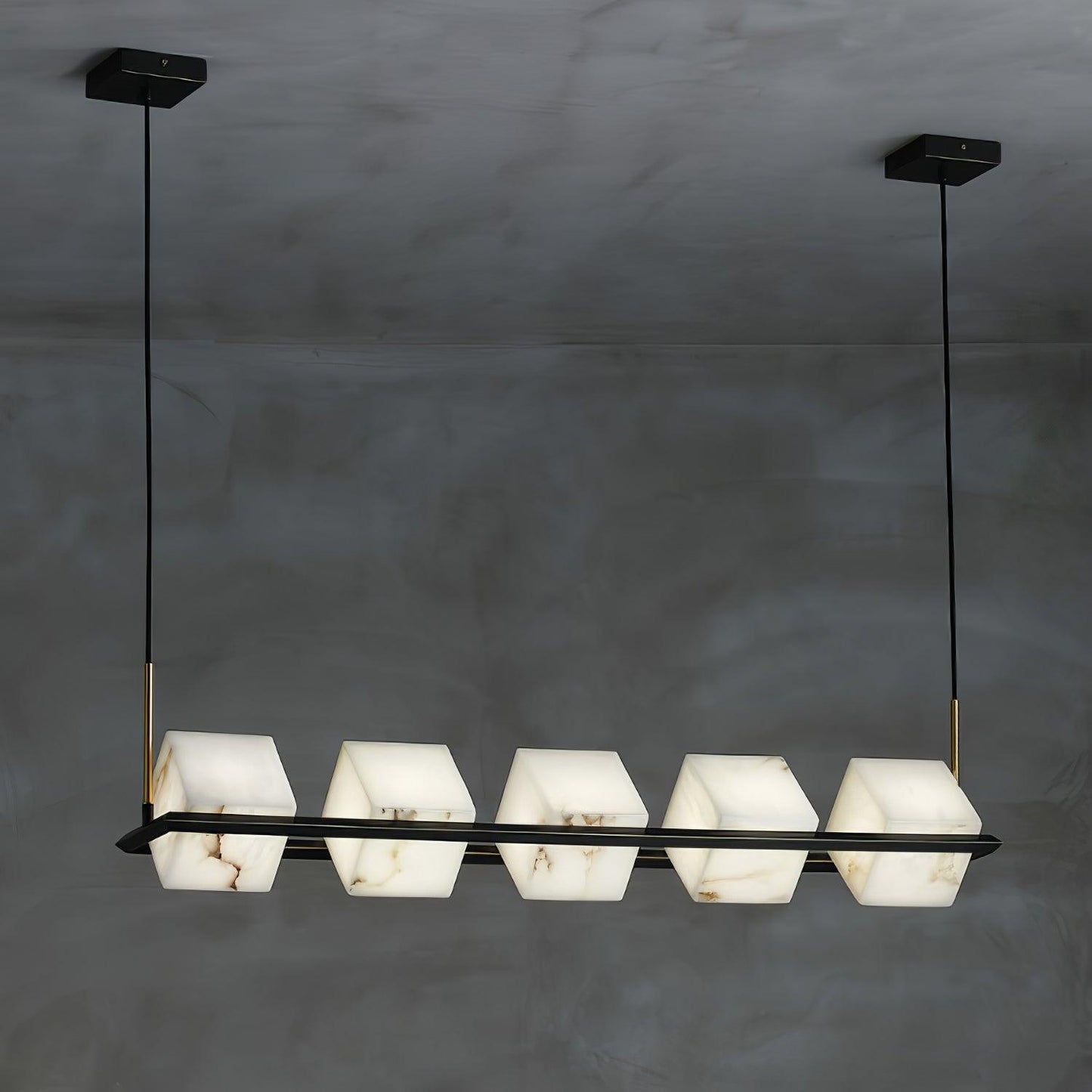 Alabaster Square Box Chandelier - Elegant Design with Adjustable Heigh