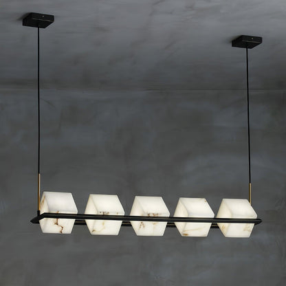 Alabaster Square Box Chandelier - Elegant Design with Adjustable Heigh