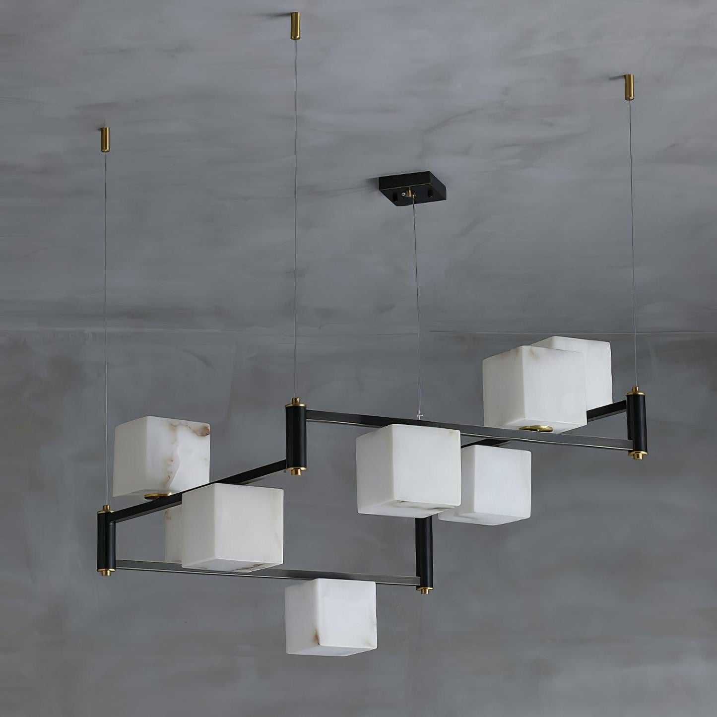 Alabaster Square Box Chandelier - Elegant Design with Adjustable Heigh