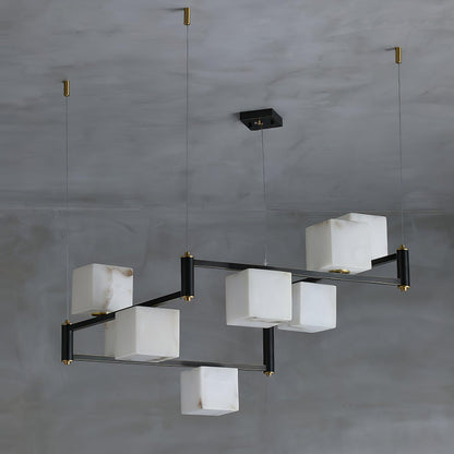Alabaster Square Box Chandelier - Elegant Design with Adjustable Heigh
