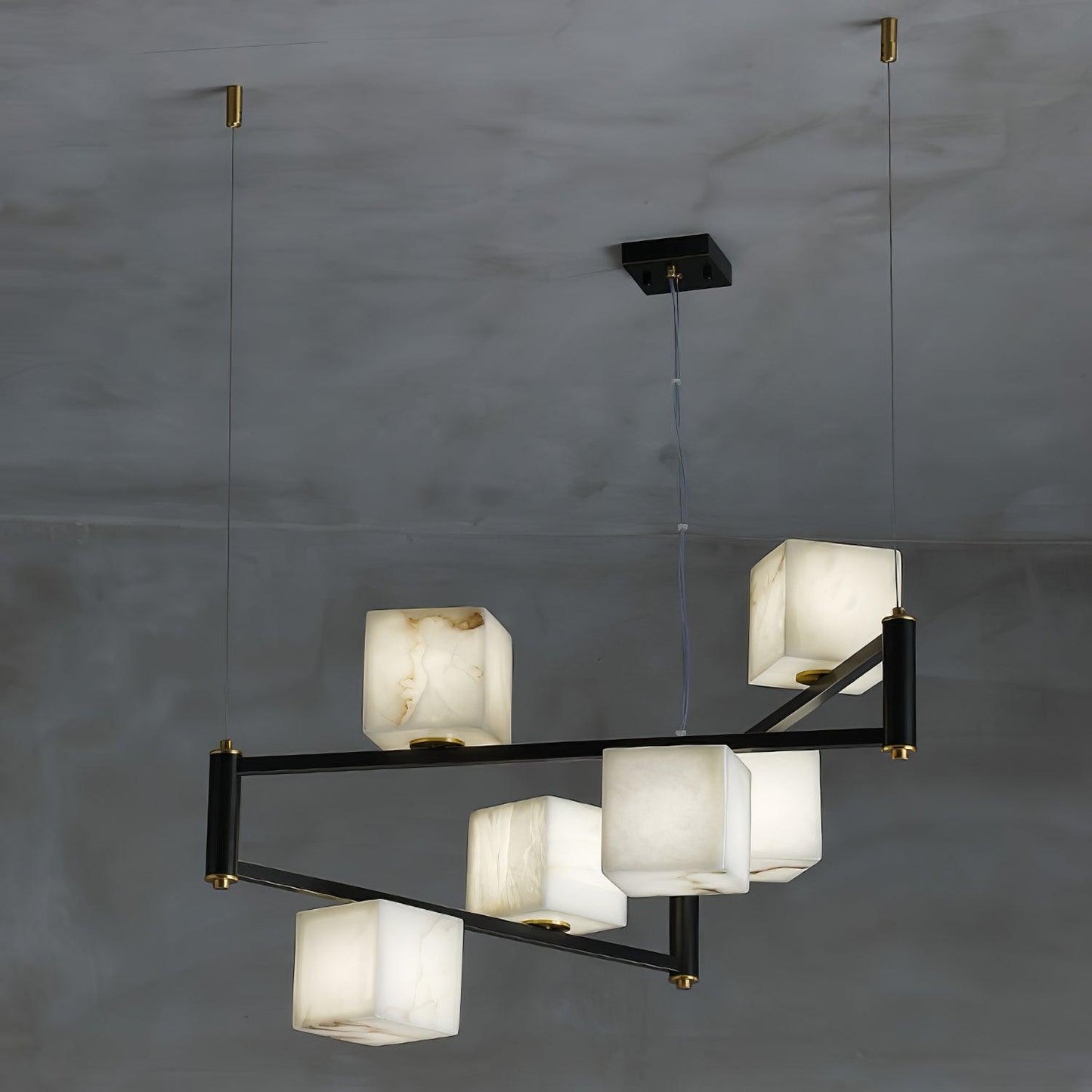 Alabaster Square Box Chandelier - Elegant Design with Adjustable Heigh