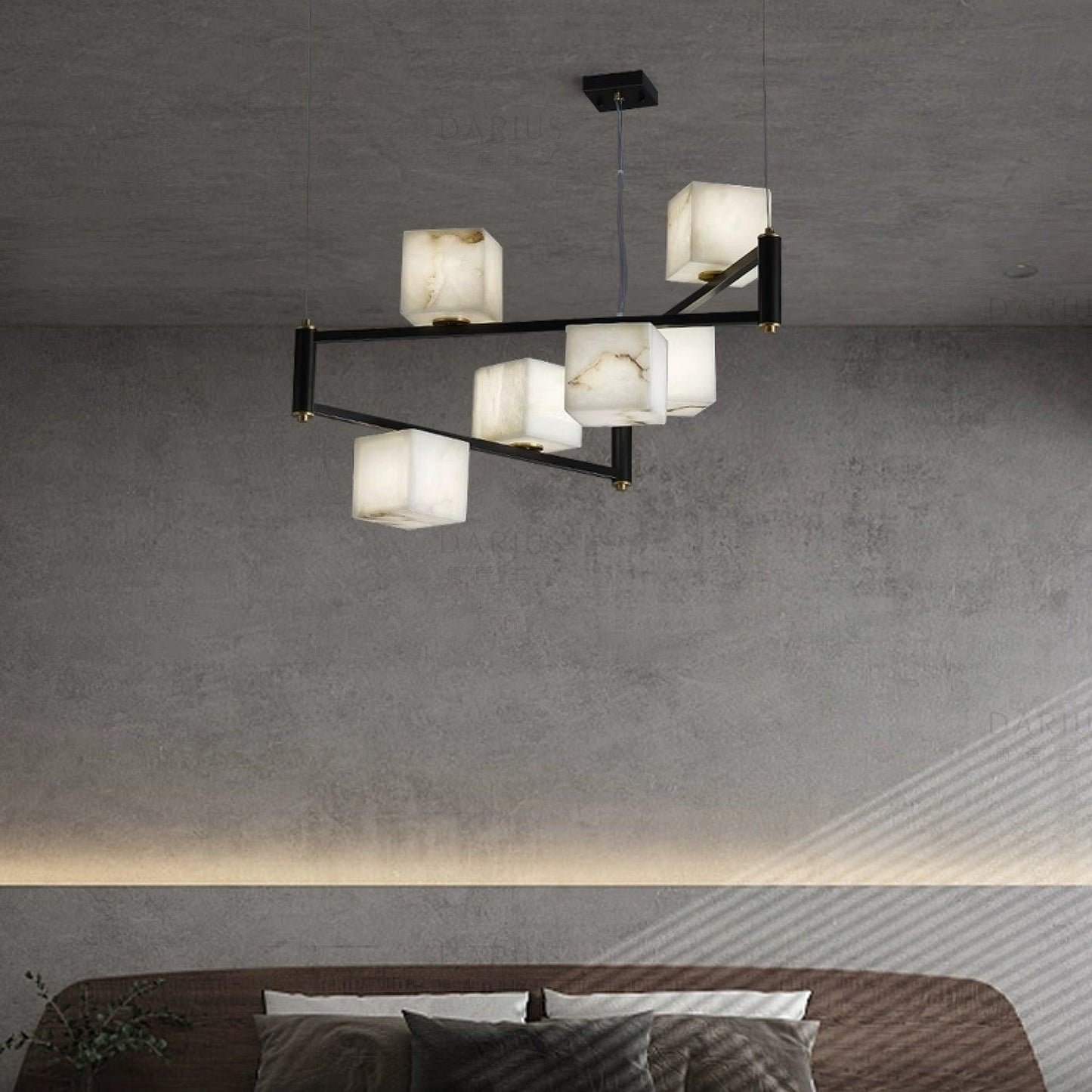 Alabaster Square Box Chandelier - Elegant Design with Adjustable Heigh