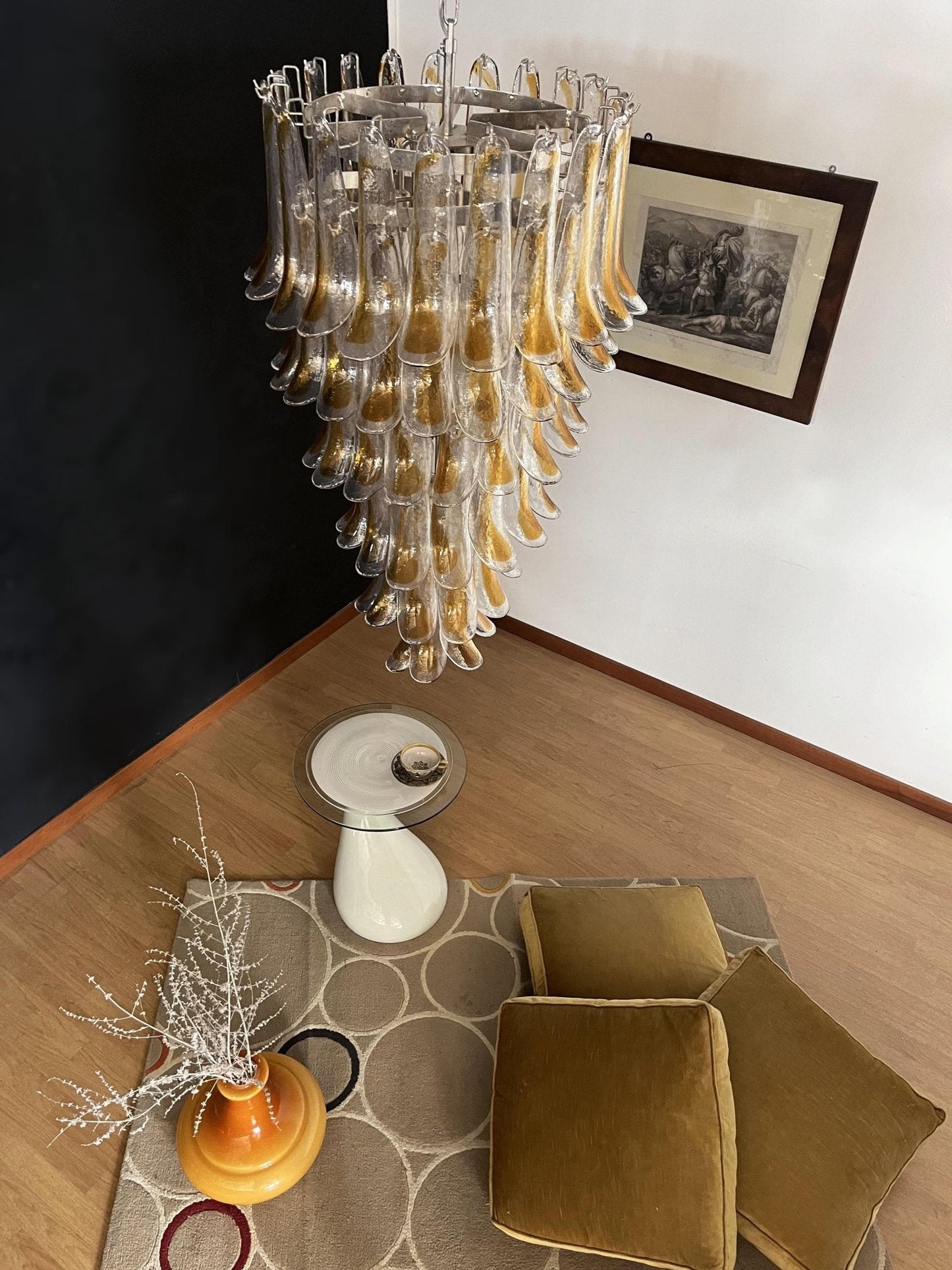 Elegant Marigold Glass Chandelier with Adjustable Height & LED Compati
